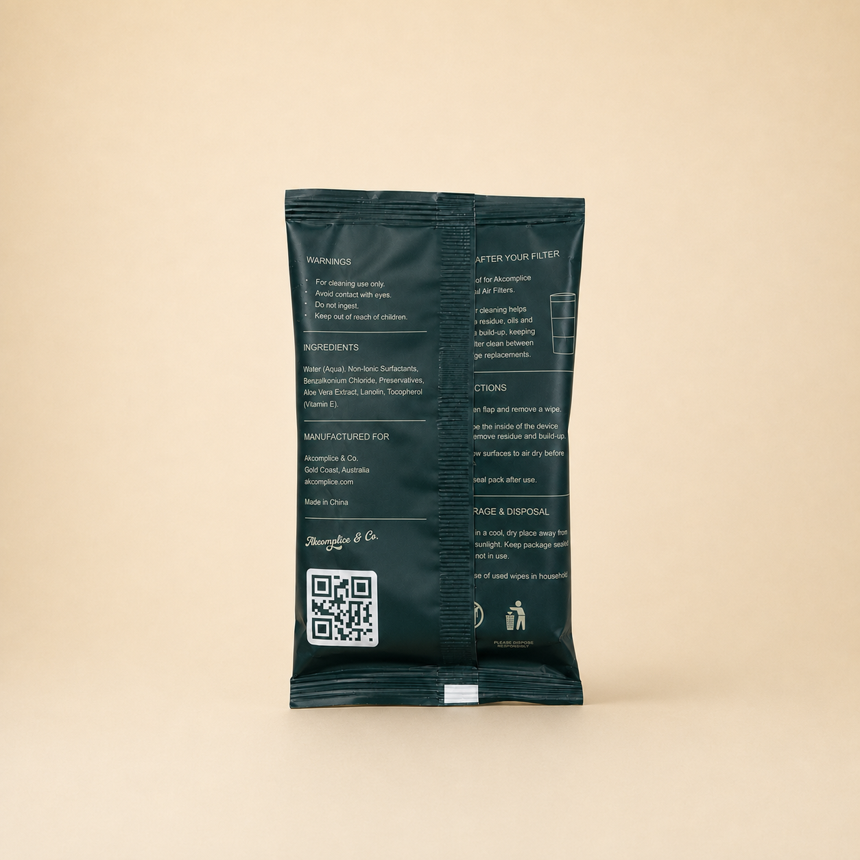 Personal Air Filter Cleaning Wipes – 10 Pack back of packaging